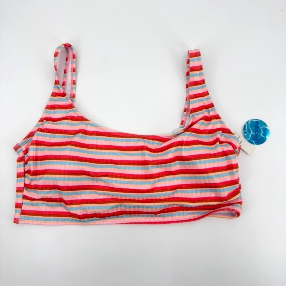 Decree Women XXL Midkini Swim Top Multi Color Ribbed Striped Removable Cups NEW